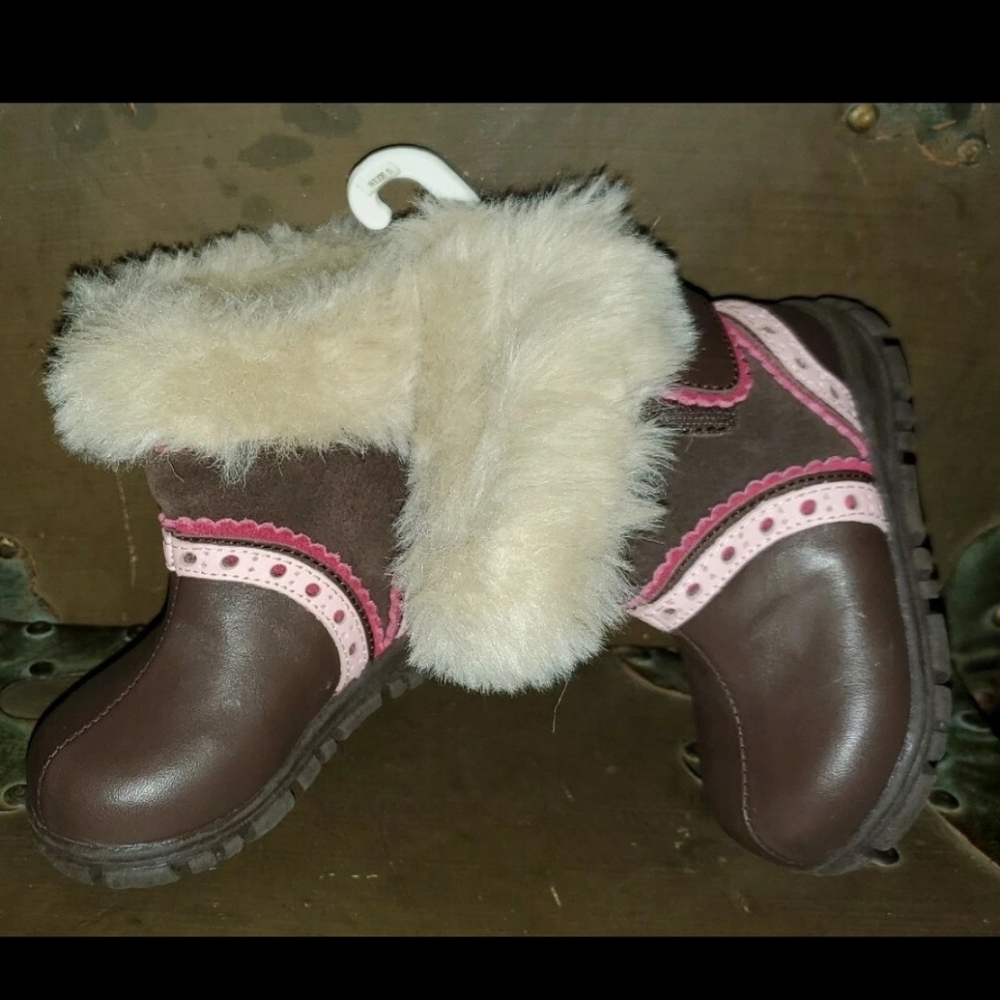 Janie and Jack In The Alps Brown Boots Pink Trim Size 5 Toddler